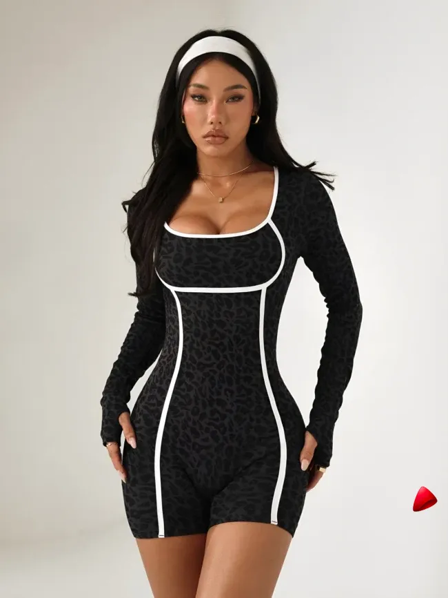 Combinaison Sport Travesti Seamless Leopard Liseré Contrasté — galerie