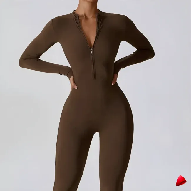 Combinaison Sport Travesti Zip Long Manches Yoga Jumpsuit — galerie