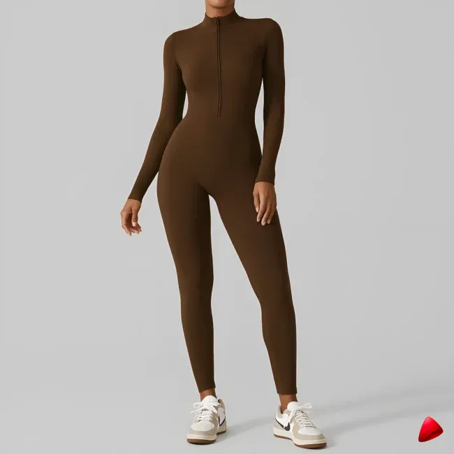 Combinaison Sport Travesti Zip Long Manches Yoga Jumpsuit — image principale