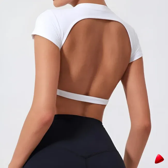 Crop Top Sport Travesti Dos Nu Manches Courtes Yoga Gym — galerie