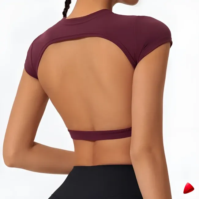 Crop Top Sport Travesti Dos Nu Manches Courtes Yoga Gym — galerie