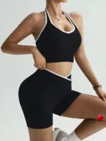 Ensemble Sport Travesti Patchwork Noir Blanc Halter + Short — galerie