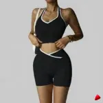 Ensemble Sport Travesti Patchwork Noir Blanc Halter + Short — image principale