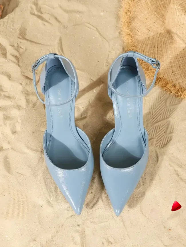 Escarpin Travesti Bride Cheville Bleu Cuir Verni Bout Fermé — galerie