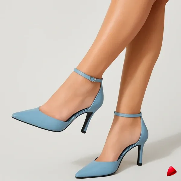 Escarpin Travesti Bride Cheville Bleu Cuir Verni Bout Fermé