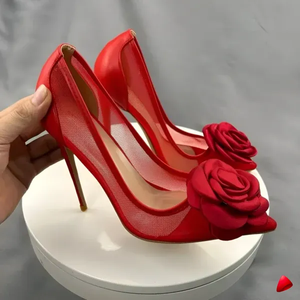 Escarpin Travesti Dentelle Fleurs Roses Mariage Grande Pointure - galerie
