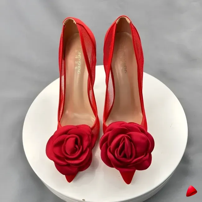 Escarpin Travesti Dentelle Fleurs Roses Mariage Grande Pointure - galerie
