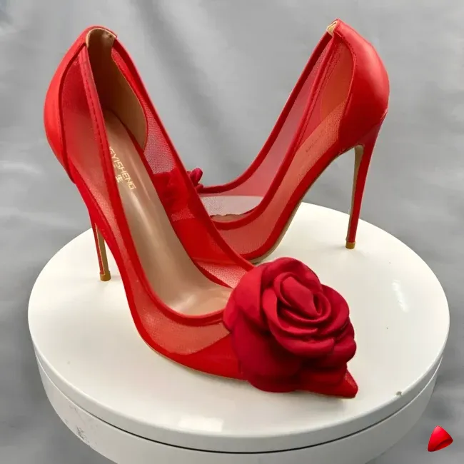 Escarpin Travesti Dentelle Fleurs Roses Mariage Grande Pointure - galerie