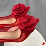 Escarpin Travesti Dentelle Fleurs Roses Mariage Grande Pointure - galerie