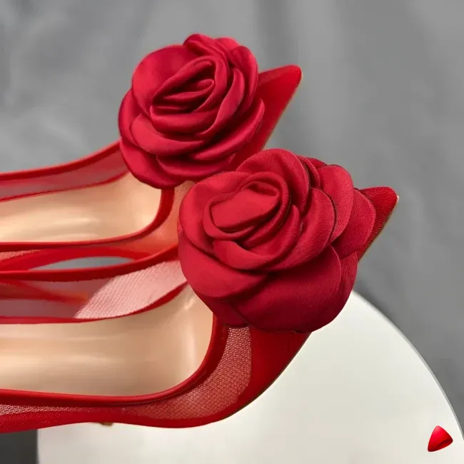 Escarpin Travesti Dentelle Fleurs Roses Mariage Grande Pointure - galerie