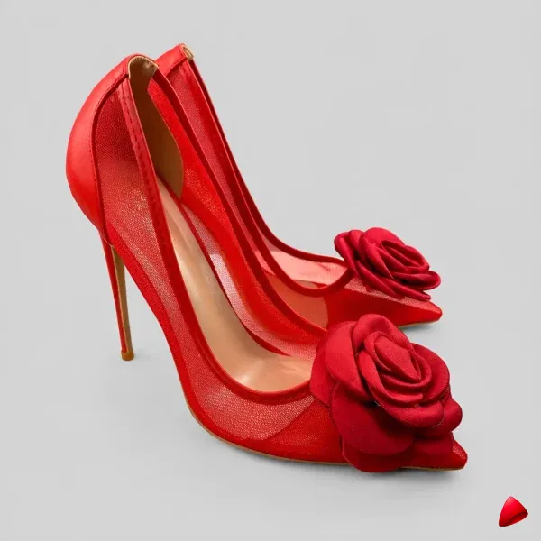 Escarpin Travesti Dentelle Fleurs Roses Mariage Grande Pointure - image principale