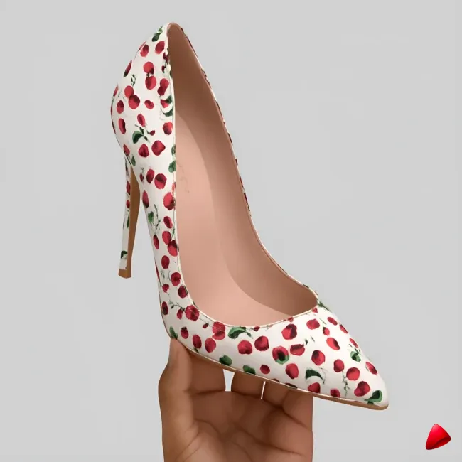 Escarpin Travesti Imprime Cerises Pointu Aiguille Grande Pointure - image principale