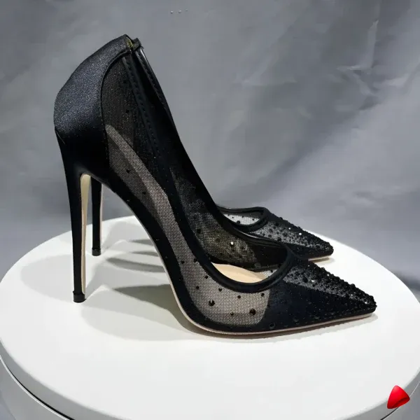 Escarpin Travesti Maille Cristaux Pointu 12cm Mariage Grande Pointure - galerie