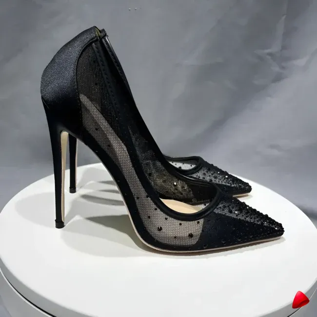 Escarpin Travesti Maille Cristaux Pointu 12cm Mariage Grande Pointure - galerie