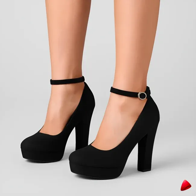 Escarpin Travesti Plateforme Talon Carre Bride Cheville Noir — image principale