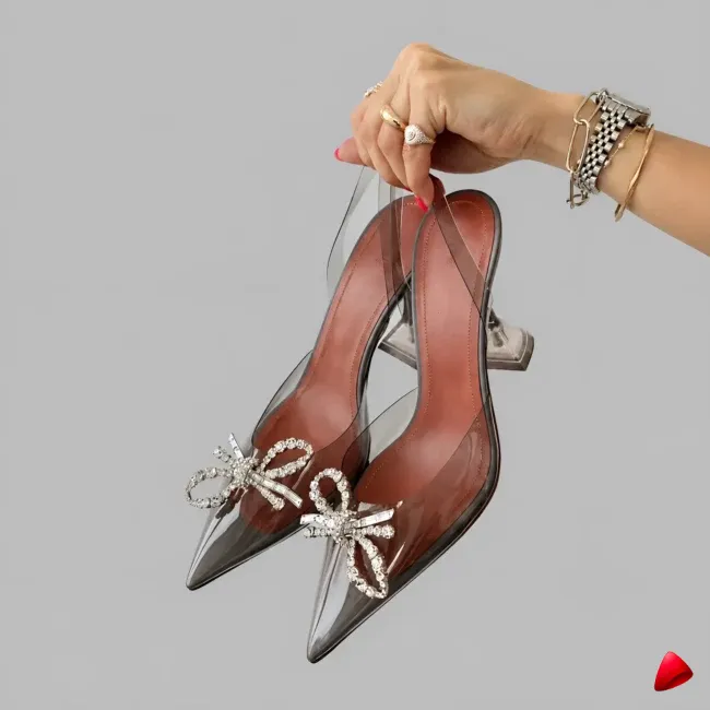 Escarpin Travesti Slingback PVC Transparent Strass Noeud Papillon — image principale