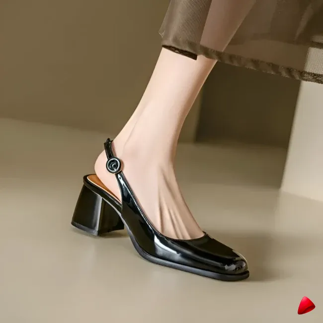 Escarpin Travesti Slingback Argent Vernis Talon Carre Grande Pointure - galerie