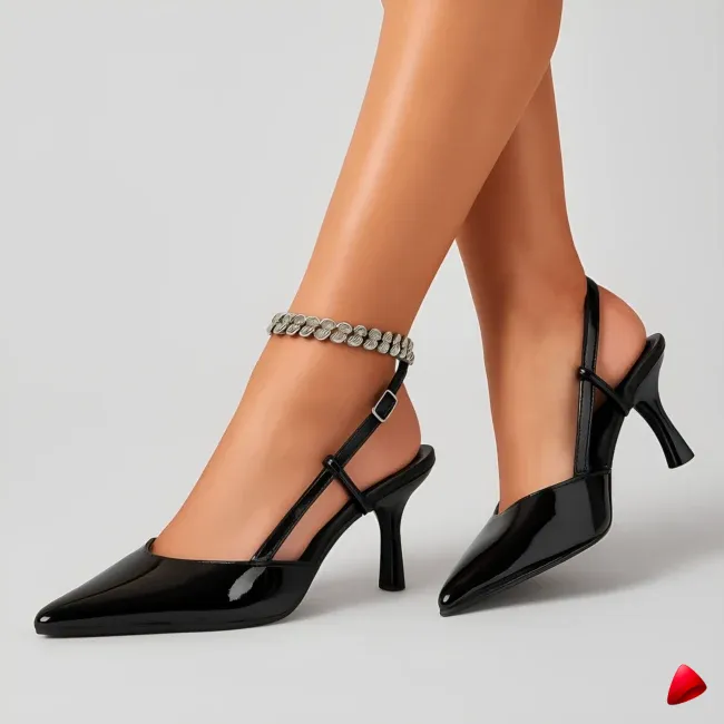 Escarpin Travesti Slingback Bout Pointu Kitten Heel Boucle — image principale