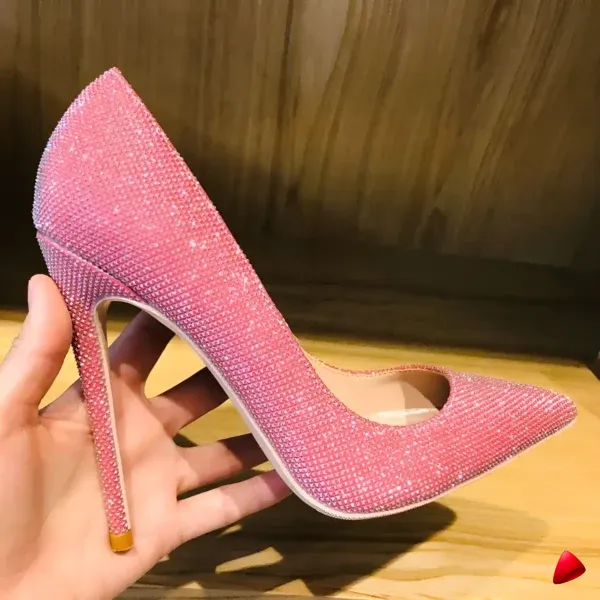 Escarpin Travesti Strass Pointu Rose Talon Aiguille Mariage Grande Pointure - galerie
