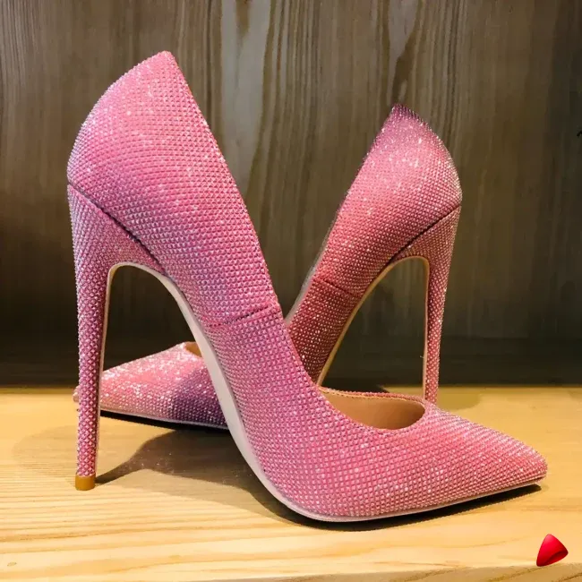 Escarpin Travesti Strass Pointu Rose Talon Aiguille Mariage Grande Pointure - galerie