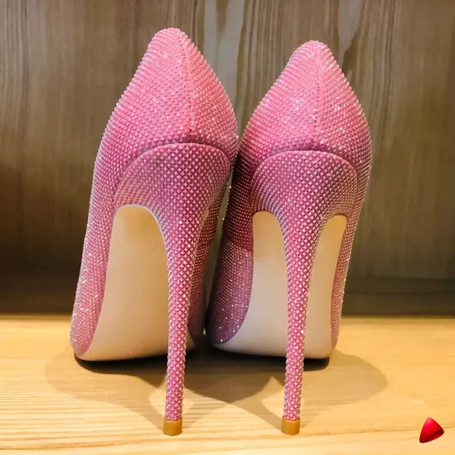 Escarpin Travesti Strass Pointu Rose Talon Aiguille Mariage Grande Pointure - galerie