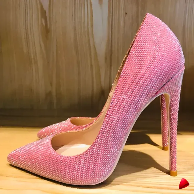 Escarpin Travesti Strass Pointu Rose Talon Aiguille Mariage Grande Pointure - galerie