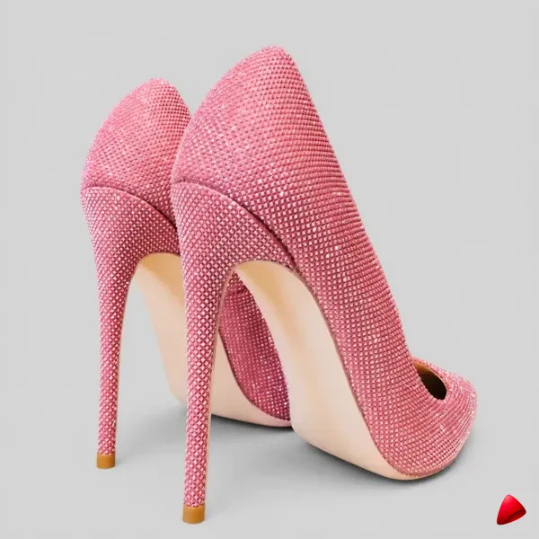 Escarpin Travesti Strass Pointu Rose Talon Aiguille Mariage Grande Pointure - image principale