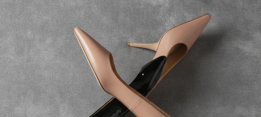 Escarpins travesti en grande pointure, modèles noir et nude sur fond gris - Amenzia