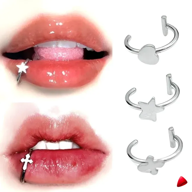 Faux Piercing Levre Travesti Lot 2pcs Sans Percage Acier - galerie