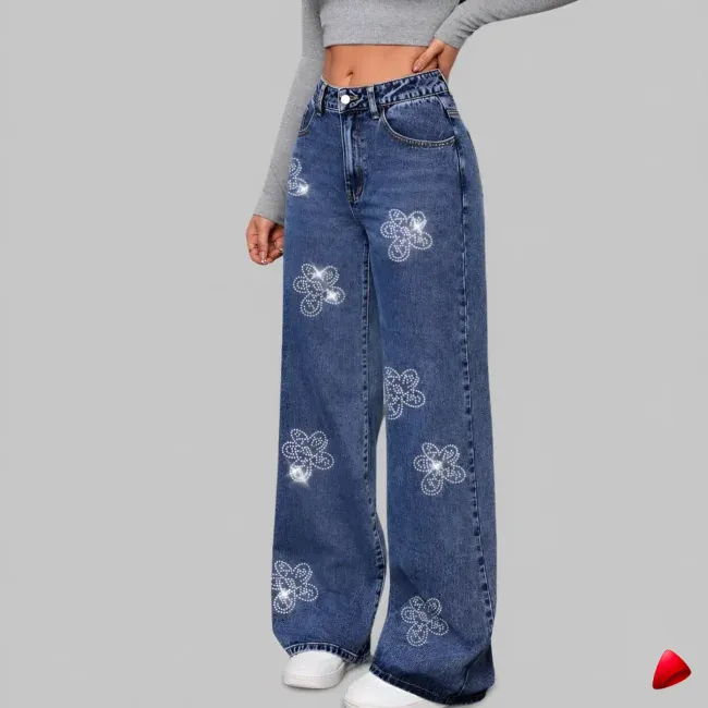 Jegging Travesti Faux Jean Imprimé Fleurs — image principale