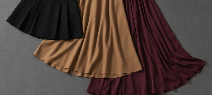 Trois jupes féminines premium pour une jupe travesti, mini midi et longue sur fond gris - Amenzia