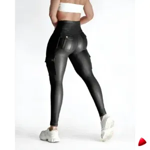 Legging Cargo Travesti Faux Cuir Poches Taille Haute — galerie