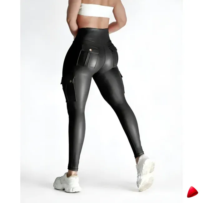 Legging Cargo Travesti Faux Cuir Poches Taille Haute — galerie