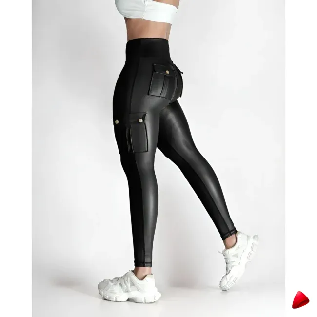 Legging Cargo Travesti Faux Cuir Poches Taille Haute — galerie