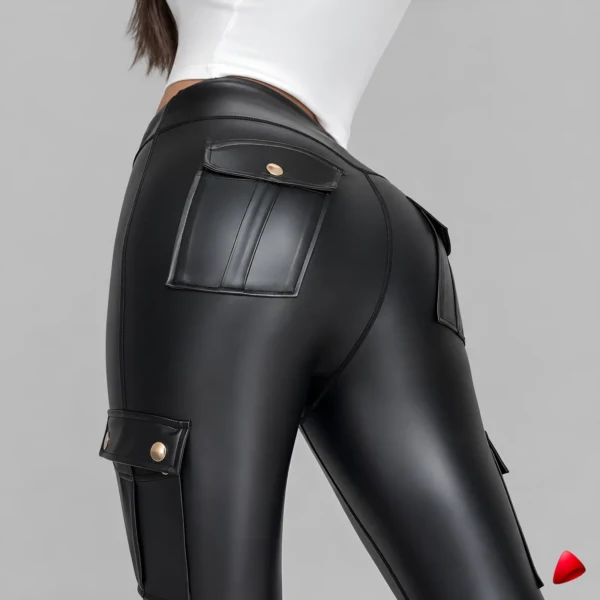 Legging Cargo Travesti Faux Cuir Poches Taille Haute — image principale