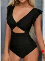 Maillot Travesti Une Pièce Col V Volants Dos Nu Ventre Plat — galerie