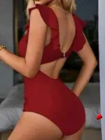 Maillot Travesti Une Pièce Col V Volants Dos Nu Ventre Plat — galerie