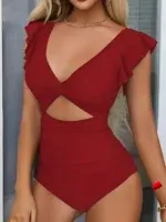 Maillot Travesti Une Pièce Col V Volants Dos Nu Ventre Plat — galerie