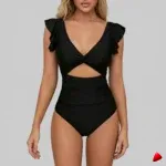 Maillot Travesti Une Pièce Col V Volants Dos Nu Ventre Plat — image principale