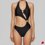Maillot Travesti Monokini Noir Anneau Découpe Coupe Haute — galerie