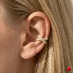 Manchette Oreille Travesti Croix Zircon Pave Or Acier - galerie