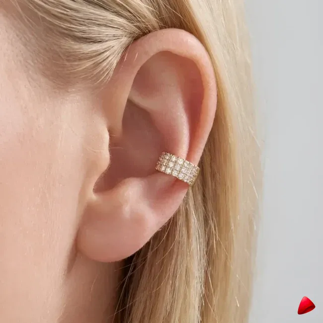 Manchette Oreille Travesti Double Anneau Pave Or Acier - galerie