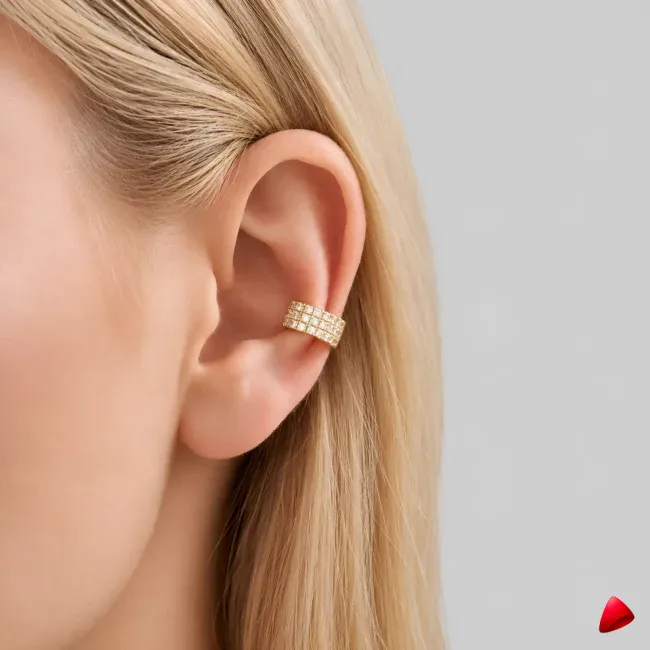 Manchette Oreille Travesti Double Anneau Pave Or Acier - image principale