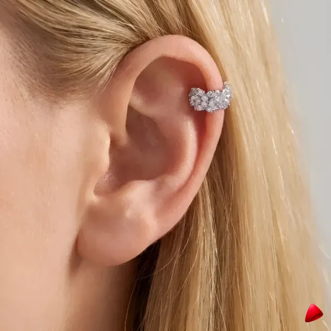 Manchette Oreille Travesti Grappe Pavee Zircon Argent - galerie