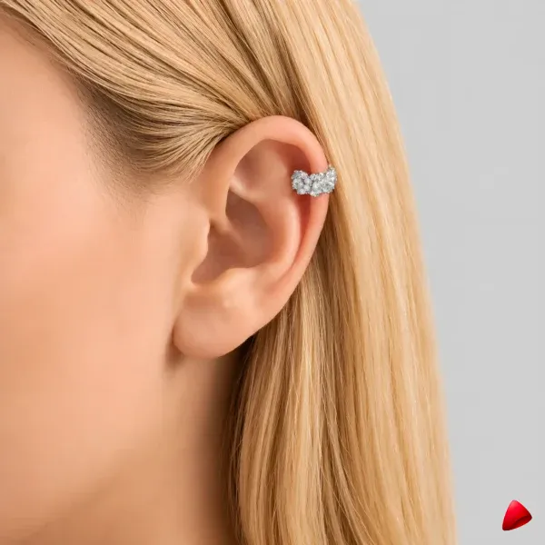 Manchette Oreille Travesti Grappe Pavee Zircon Argent - image principale
