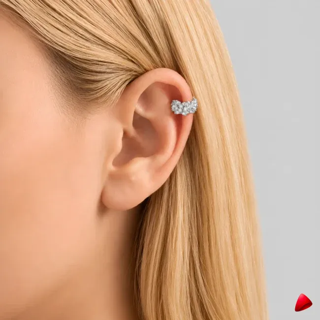 Manchette Oreille Travesti Grappe Pavee Zircon Argent - image principale