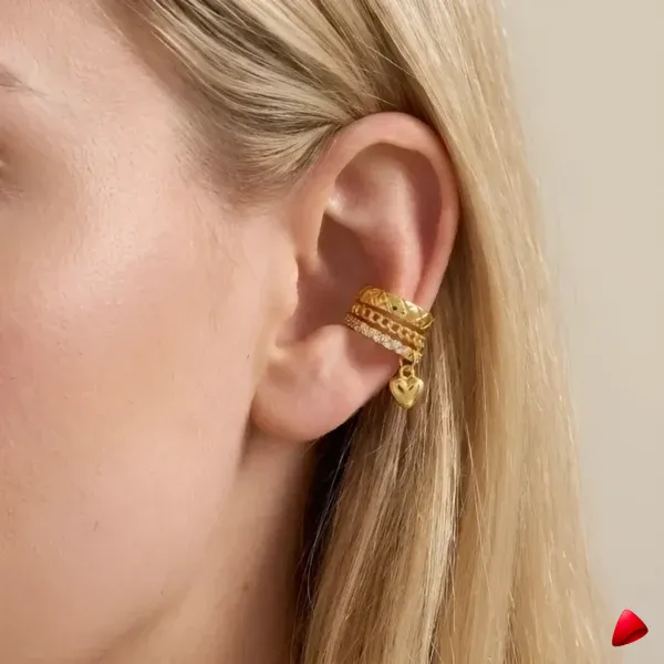 Manchette Oreille Travesti Pave Pendentif Coeur Or Zircon - galerie