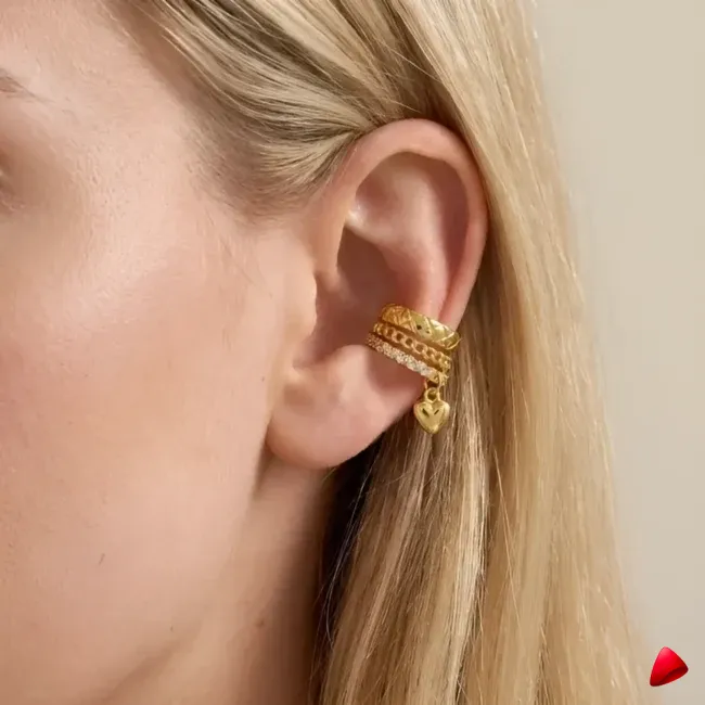 Manchette Oreille Travesti Pave Pendentif Coeur Or Zircon - galerie