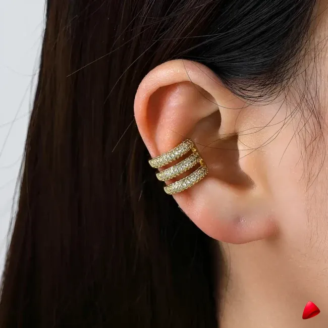 Manchette Oreille Travesti Triple Clip Pave Zircon Or - galerie
