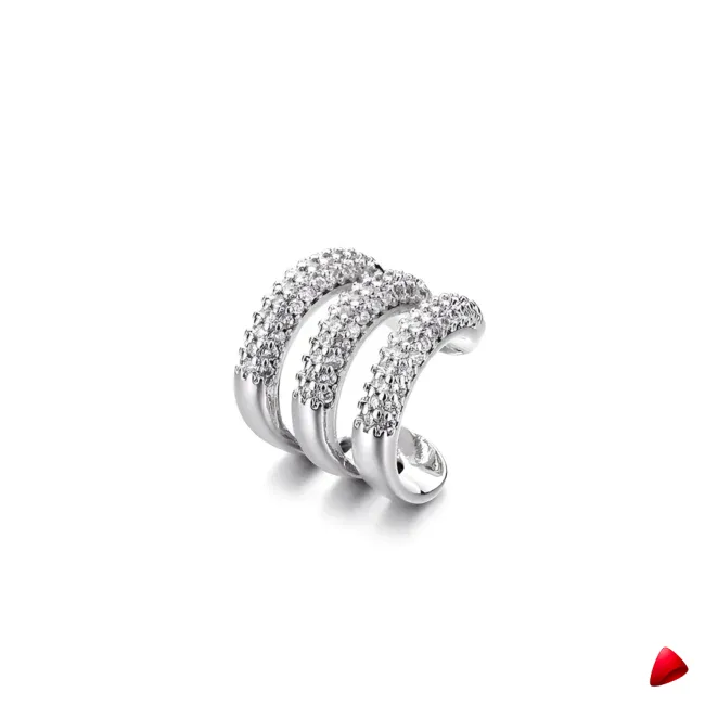 Manchette Oreille Travesti Triple Clip Pave Zircon Or - galerie